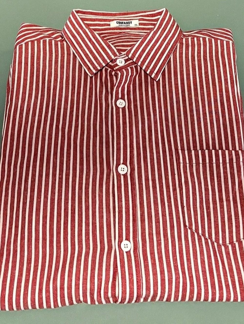 COOFANDY Men's Striped Button Down Red & White XL Long Sleeve